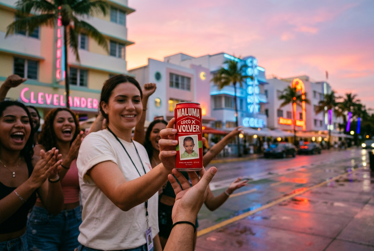 Street team handing Loco x Volver cans to fans in Miami