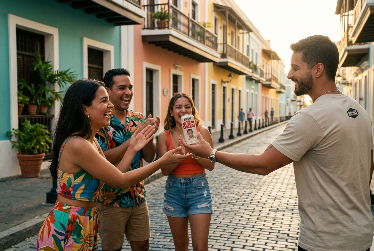 Street team handing Loco x Volver cans to fans in San Juan